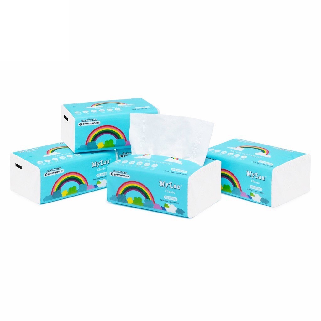 Giấy Ăn Cầu Vồng MyLan siêu dai, mềm mịn, không tan trong nước (300 Tờ/Gói, 1 Xách 10 Gói)