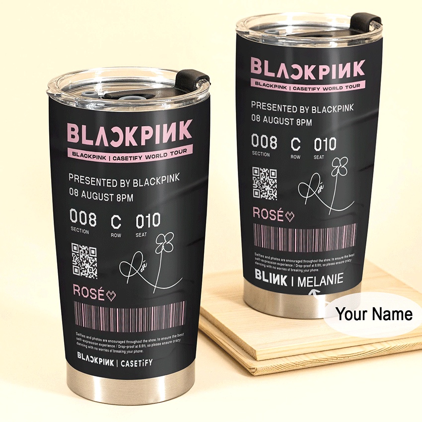 Ly Cốc giữ nhiệt Black Pink Ticket Inox 304, 600ml, Bình Nước Bình Giữ Nhiệt In Theo Yêu Cầu