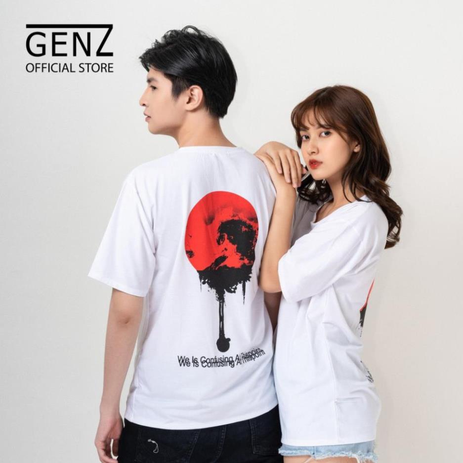 🔥XẢ HÀNG🔥 Áo thun tay lỡ nam nữ GENZ form rộng, Trăng máu, áo Trắng - Z287 😍