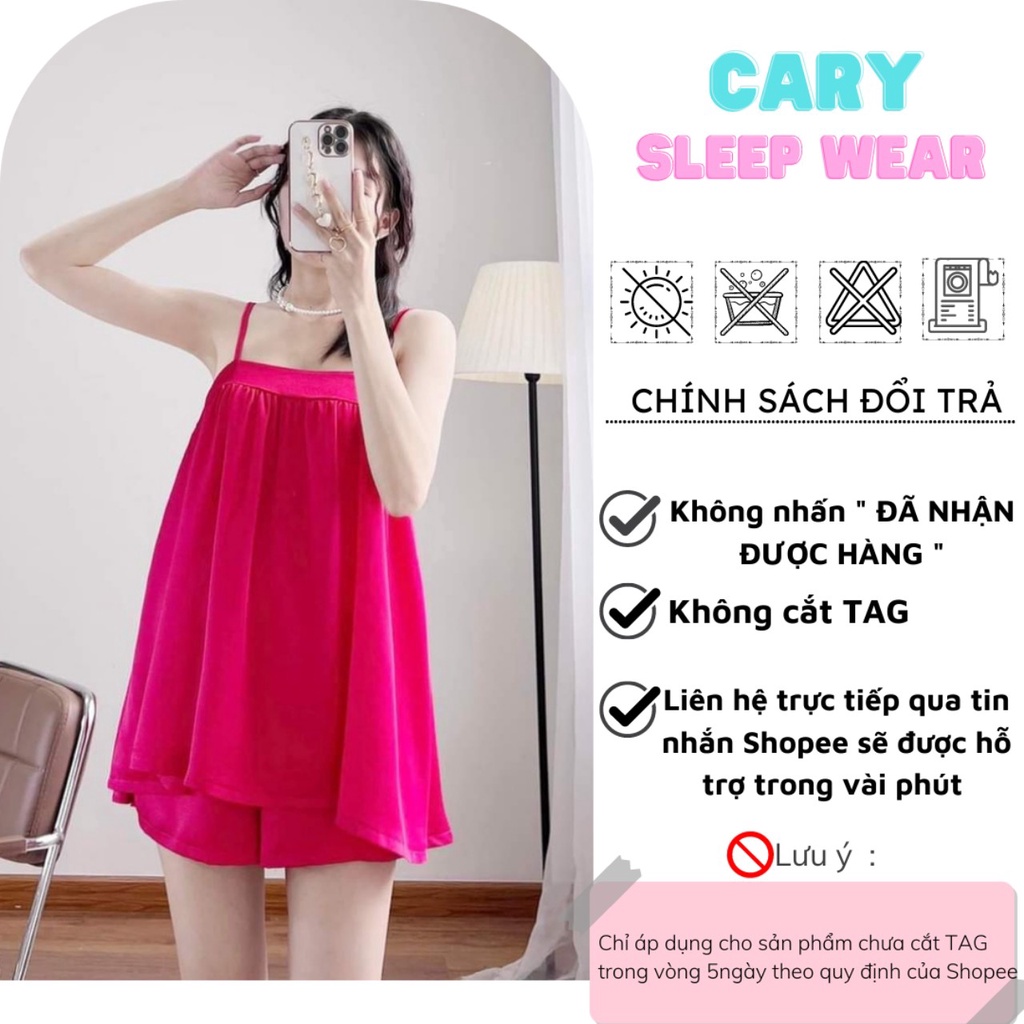 Set đồ ngủ hai dây họa tiết sexy, bộ ngủ 2 dây mặc nhà thoải mái mát mẻ CARY