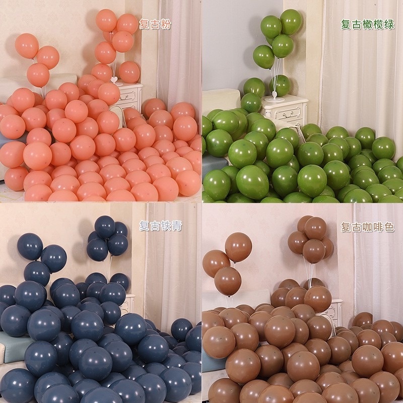 Set 50 Bong Bóng 10inch Màu Xanh Lá / Xám / Đen / Cà Phê Phong Cách Retro Độc Đáo Trang Trí Tiệc Cưới / Sinh Nhật