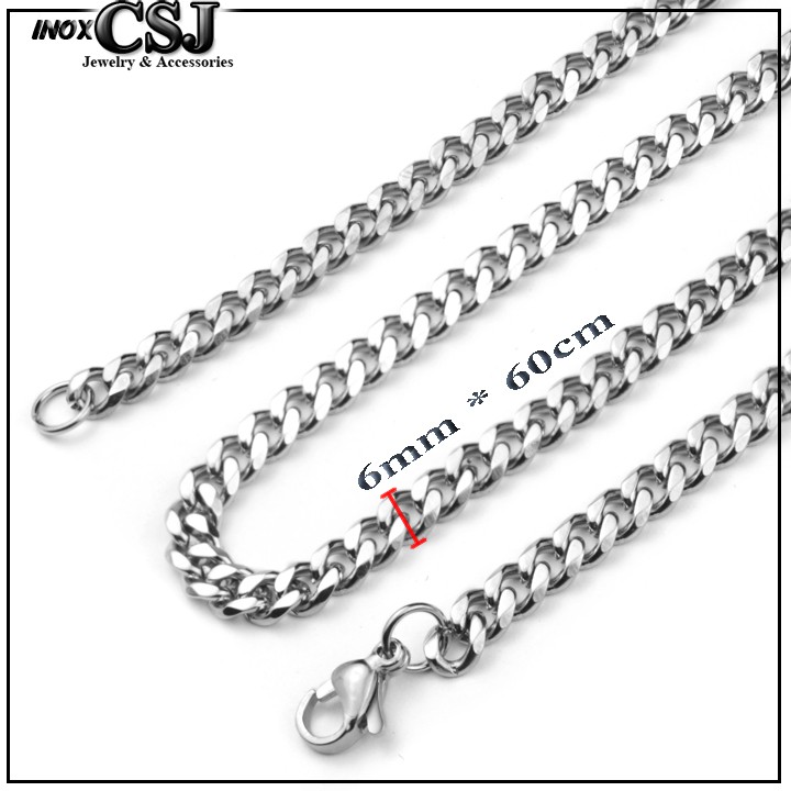 DÂY CHUYỀN NAM INOX 6LY KIỂU LẶC ĐƠN VÁT CẠNH DN062 trắng sáng đẹp, không đen, không gỉ, chuẩn thời trang
