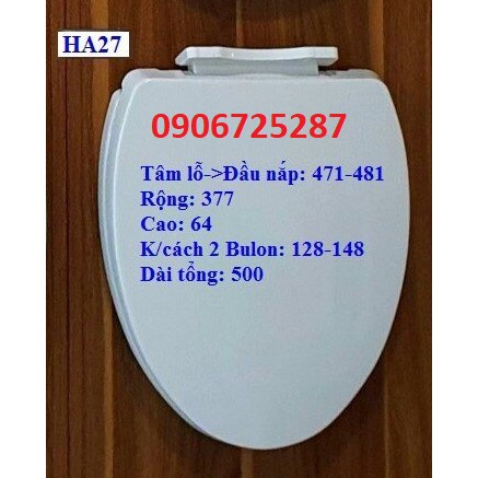 Nắp bồn cầu rơi êm cao cấp HA27,  không tiếng ồn, nhựa ABS siêu bền