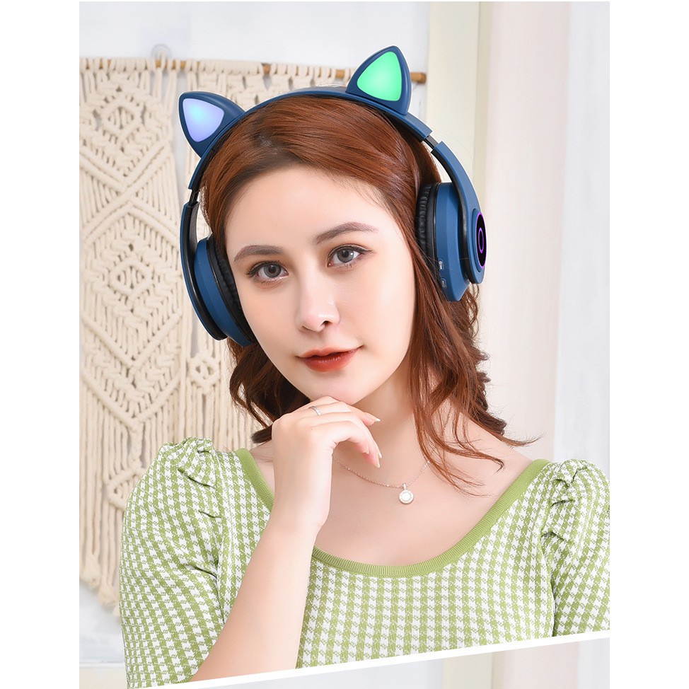 [Nguyên Sale] Tai Nghe Mèo Bluetooth Có Mic Siêu Dễ Thương Đủ Màu Sắc Pin Khủng - Tai Nghe Cute