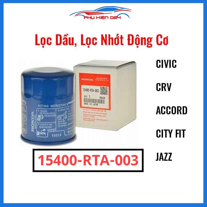 Lọc dầu, lọc nhớt động cơ cho xe Honda CIVIC, CRV, ACCORD, CITY FIT, JAZZ Mã 15400-RTA-003 Made In Japan