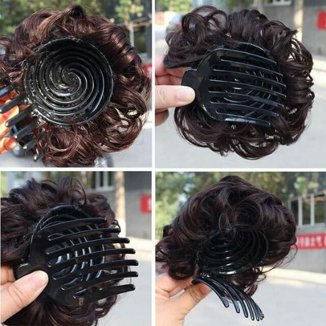 Tóc búi kẹp xoăn hình thật