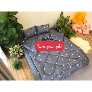 [4 món]Bộ chăn phao ga gối bọc đệm 2mx2m2,chọn mẫu trên phân loại,MẪU TAM GIÁC GHI