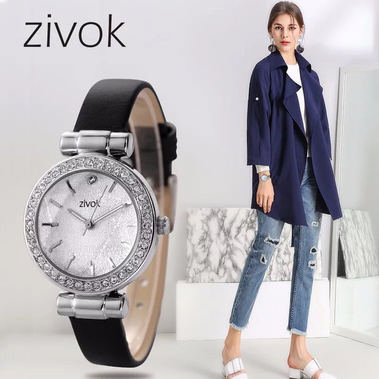 Đồng hồ nữ ZIVOK 8014L dây da mềm, mặt đính đá, phong cách nữ tính đậm chất Âu | BigBuy360 - bigbuy360.vn