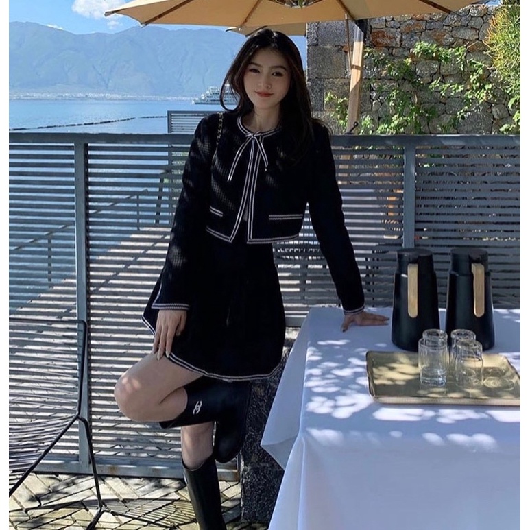 SET ÁO DẠ CHẠY VIỀN KÈM ÁO TRẮNG CV ĐEN ✨