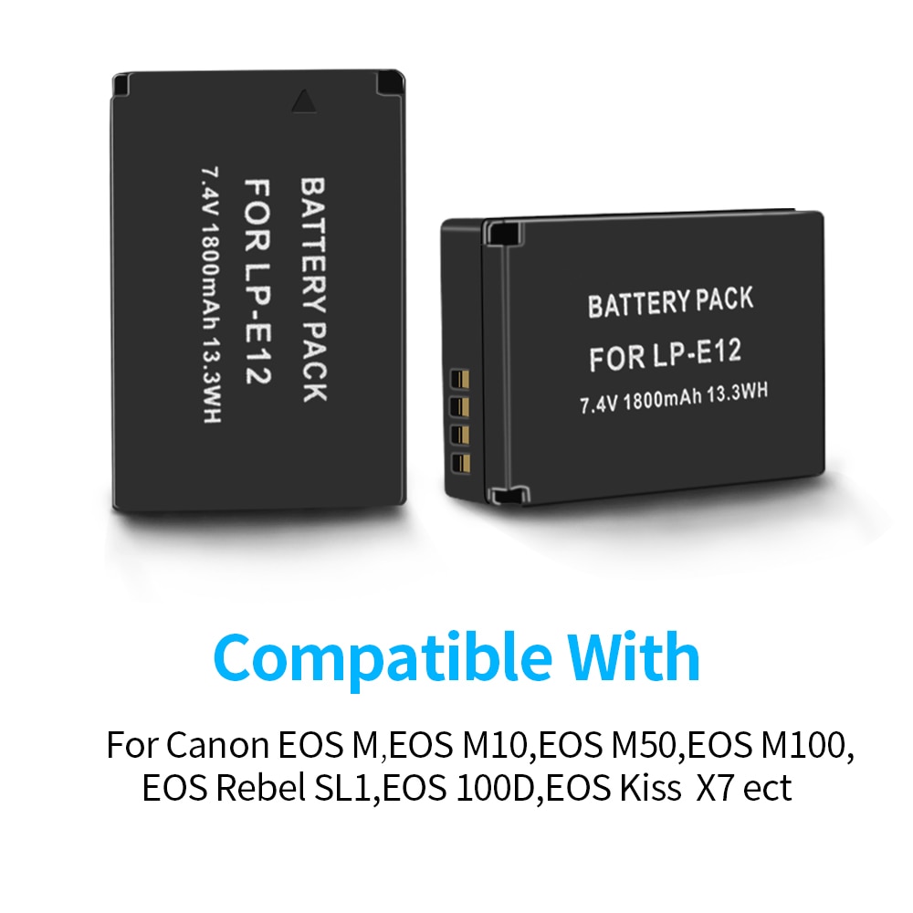 Set of 3 batteries 1800mah Lp-E12 Pi12 Lp E12 For Canon M 100d Kiss X7 Rebel Sl1 Eos M10 Eos M50 Dslr