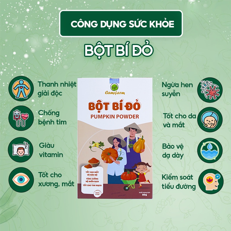 Bột Bí Đỏ CAMIFARM Bột Rau Củ Sấy Lạnh Nguyên Chất 100% Túi 30G