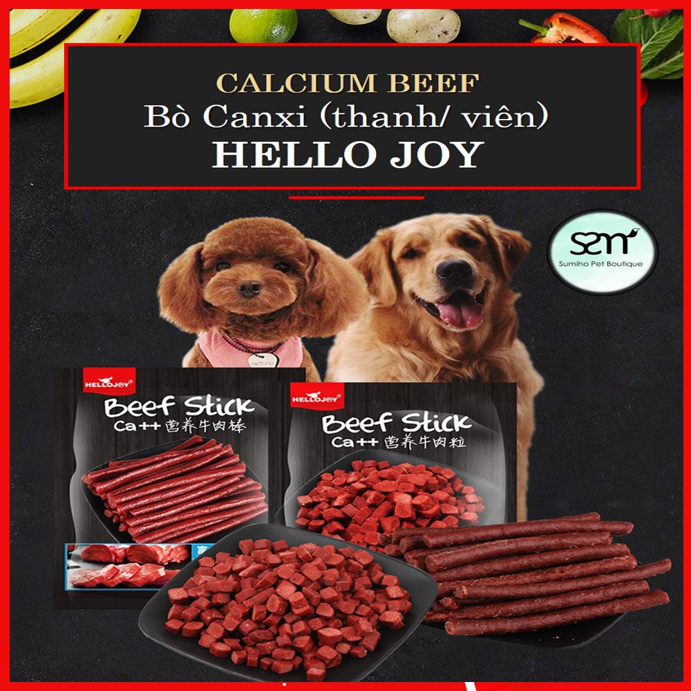 Thanh thịt bò bổ sung Canxi cho chó Hello Joy (thanh/viên) (500gr/túi) Bánh thưởng cho chó mèo thú cưng