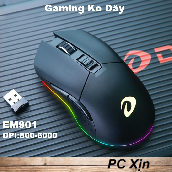 Chuột không dây Dareu EM901 RGB Black /Pink Gaming,Pin sạc