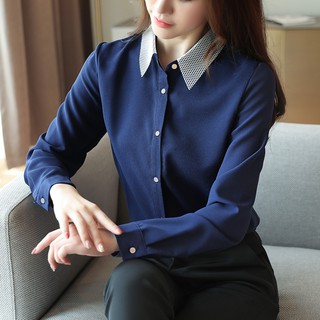 Áo sơ mi voan dài tay phong cách Hàn Quốc thanh lịch dành cho nữ