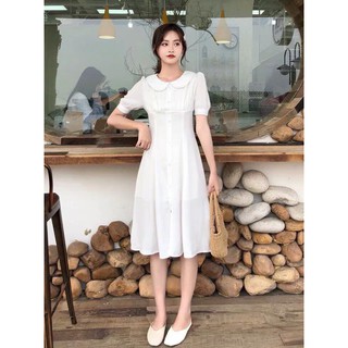 Đầm váy freesize trắng cổ sen