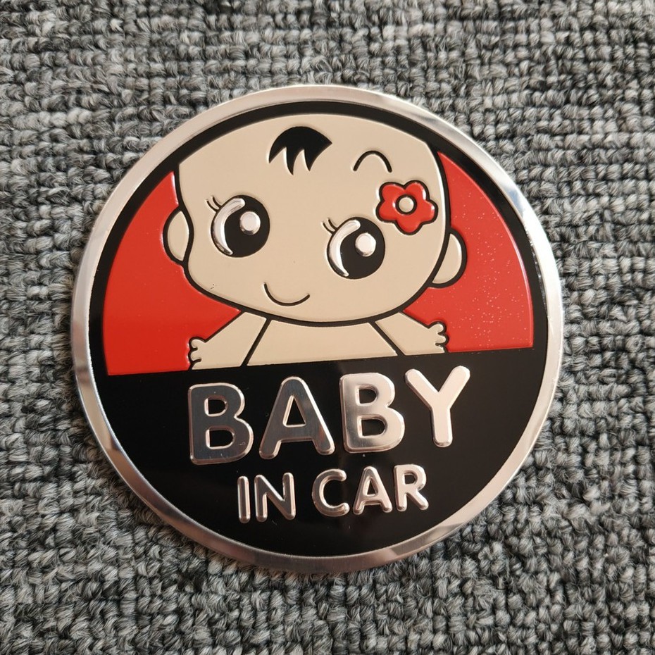 Tem nhôm dán xe Baby in car hình tròn 7.5cm nhiều màu