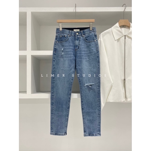 Quần jean nam xanh rách gối, chất jean cao cấp, co giãn nhẹ, không bạc màu, form slimfit