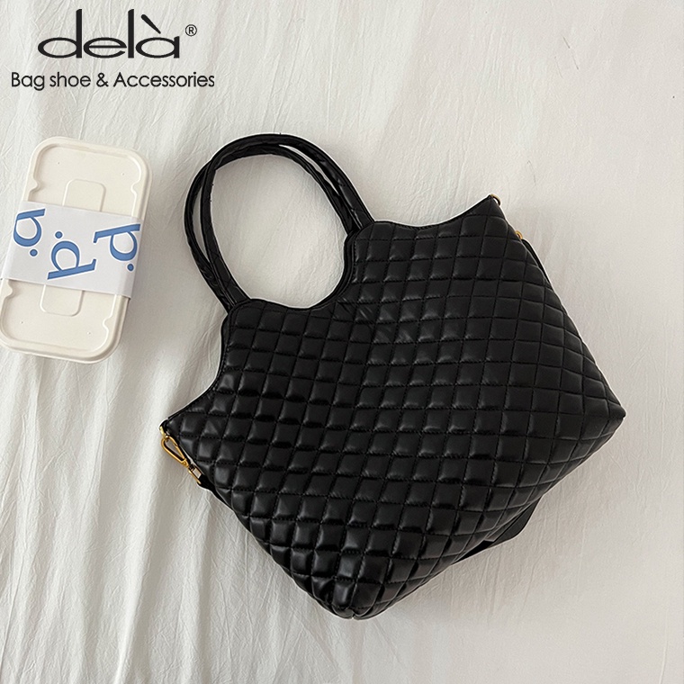 Dela Túi Xách Đeo Vai Hình Thoi Sức Chứa Lớn Màu Đen Thời Trang Hàn Quốc Mới Cho Nữ