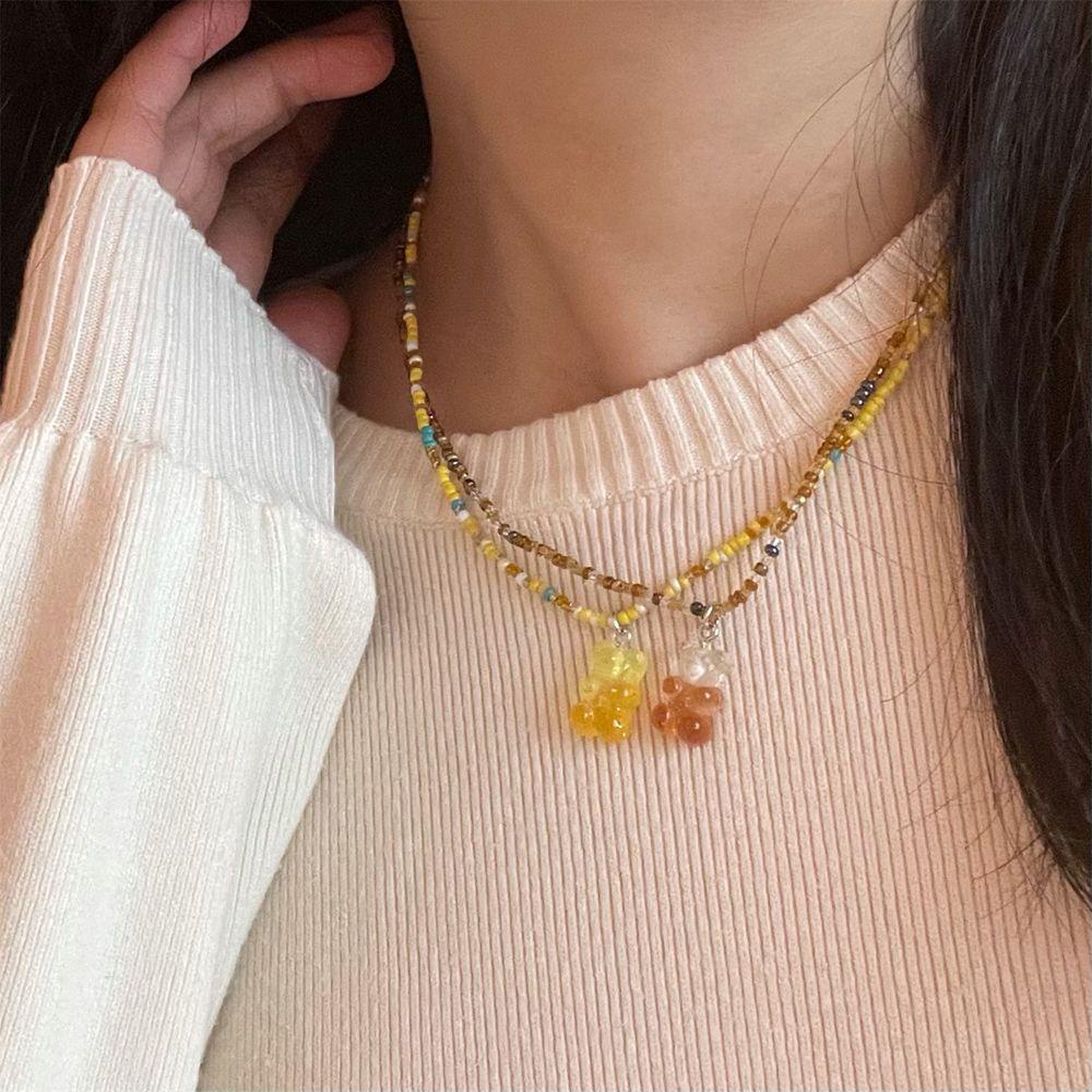 Vòng cổ Xỏ Hạt Thủ Công Màu Gradient Họa Tiết Gấu Hoạt Hình 15H Cho Nữ