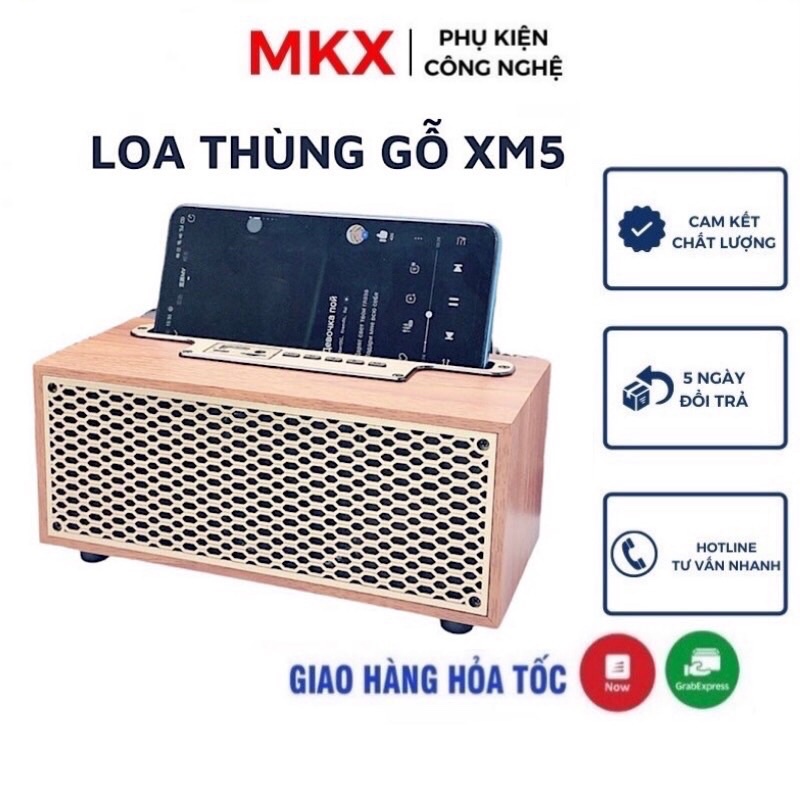 Loa bluetooth XM5 thùng gỗ , thiết kế sang trọng , có giá để điện thoại , âm thanh cực hay MEKAXO