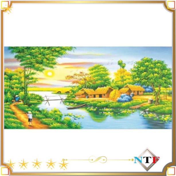 Tranh đính đá phong cảnh làng quê DF468 ( 100x55) LG (1362 (100X55)