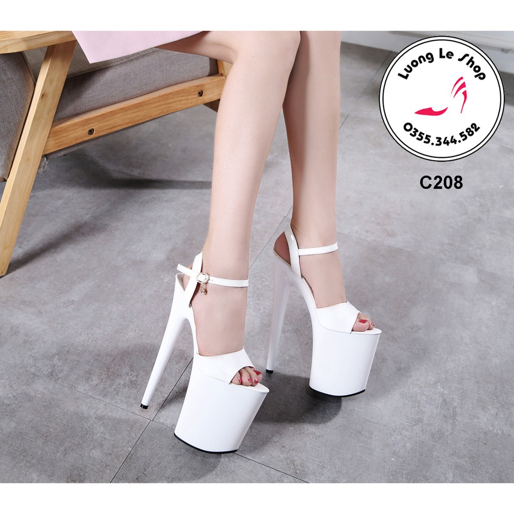 Giày cao gót 20cm gót nhọn da bóng hở mũi 3 màu đen trắng đỏ ms C208