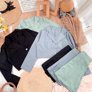 set áo vest crop + chân váy