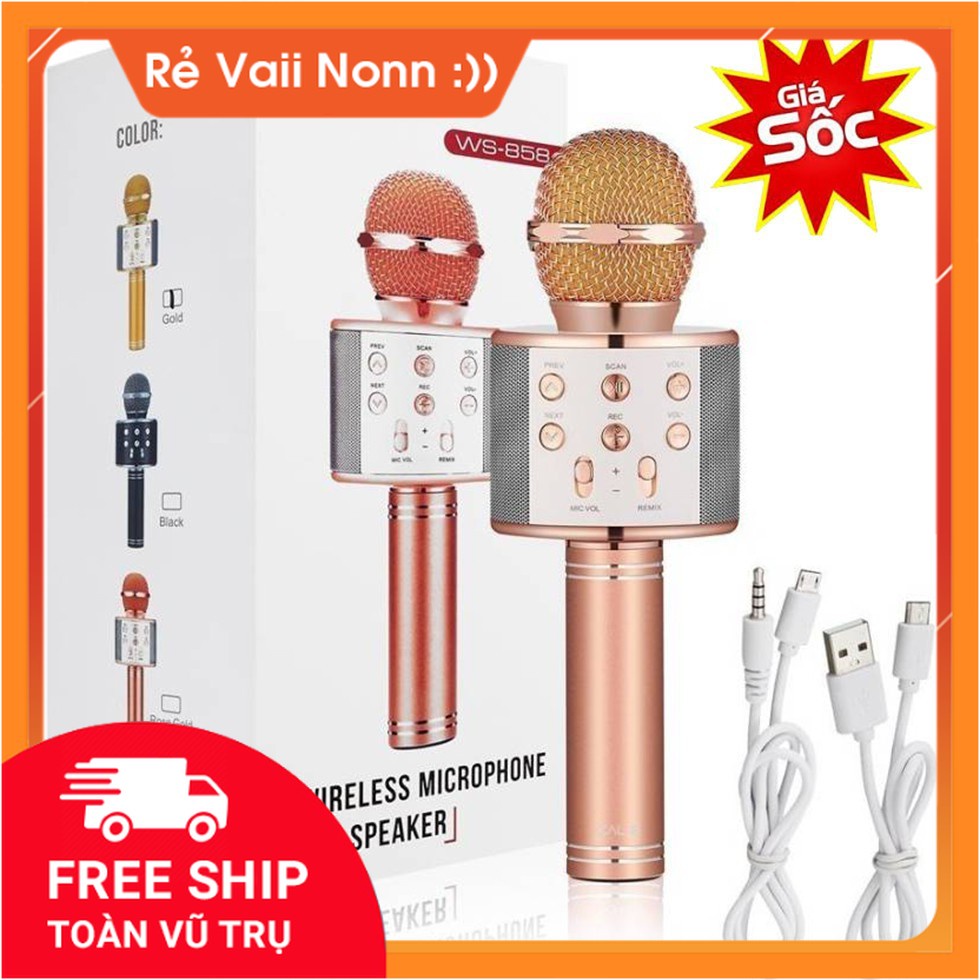 Mic Karaoke Ws-858, Micro Bluetooth Không Dây Kèm Loa, Vừa Nghe Nhạc Vừa Hát Karaoke |Uytin