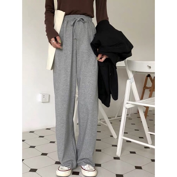 Quần culottes ống suông dáng dài chất thun quảng châu 2 màu xám và đen Ulzzang