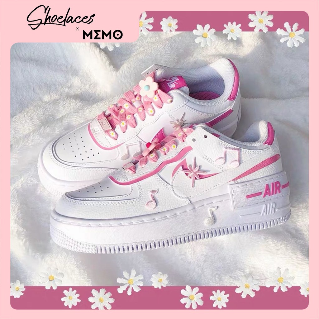 Dây Giày Custom Air Force 1 Shadow Magic Flamingo- Dây Giày Phụ Kiện Hoa Cúc Màu Hồng Shoelaces Memo