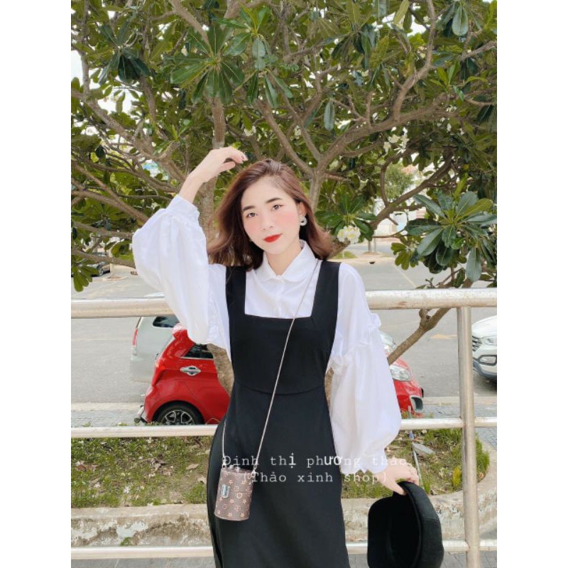 Sét váy yếm kèm áo sơ mi tiểu thư siêu xinh ( ảnh thật) | BigBuy360 - bigbuy360.vn
