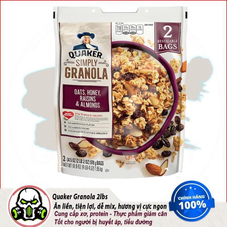 Ngũ Cốc Dinh Dưỡng  Mật Ong hạnh nhân nho khô Ăn Liền Yến mạch Quaker Simply Granola Raisins Almonds 2lbs TPBS