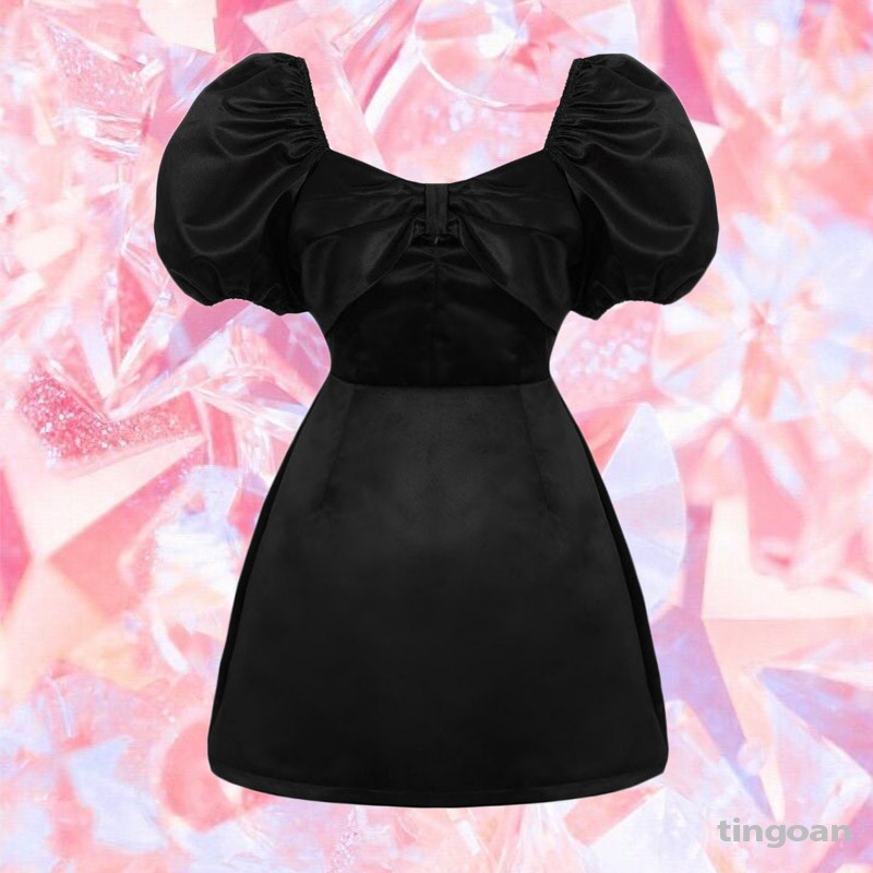 Váy tafta cổ vuông 1 nơ đen tingoan MARLENA DRESS/BL | BigBuy360 - bigbuy360.vn