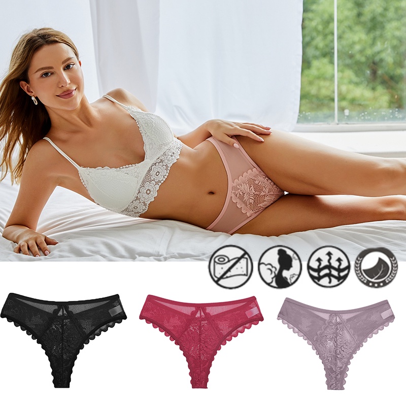 Set 3 quần lót mềm TakeTalk phối ren quyến rũ cho nữ