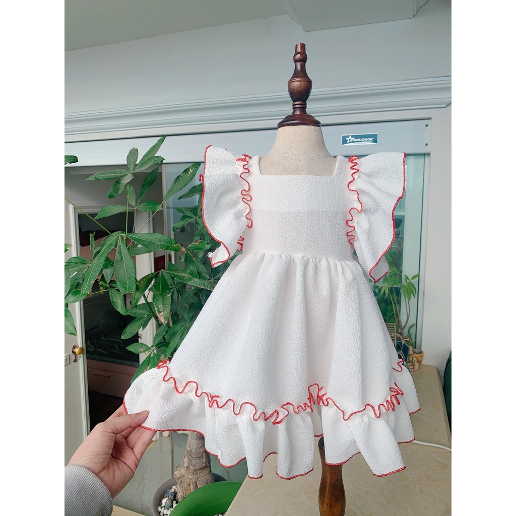 Đầm bé gái 𝑭𝑹𝑬𝑬𝑺𝑯𝑰𝑷 𝑬𝑿𝑻𝑹𝑨NHƯ Ý HOUSE'S- váy trẻ em hàng thiết kế đủ size từ 1- 8 tuổi- váy xốp trắng viền đỏ