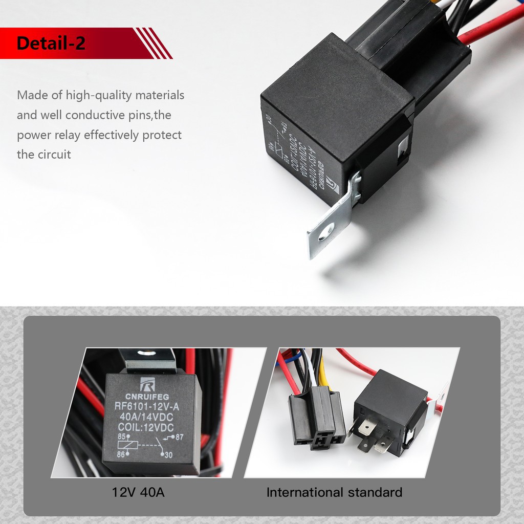 UNI-SHINE 2 Lead 3 Wire Wiring Harness Kit for Led Light Bar Waterproof On-off Switch Harness Heavy Duty Power Relay Harness Blade Fuse
