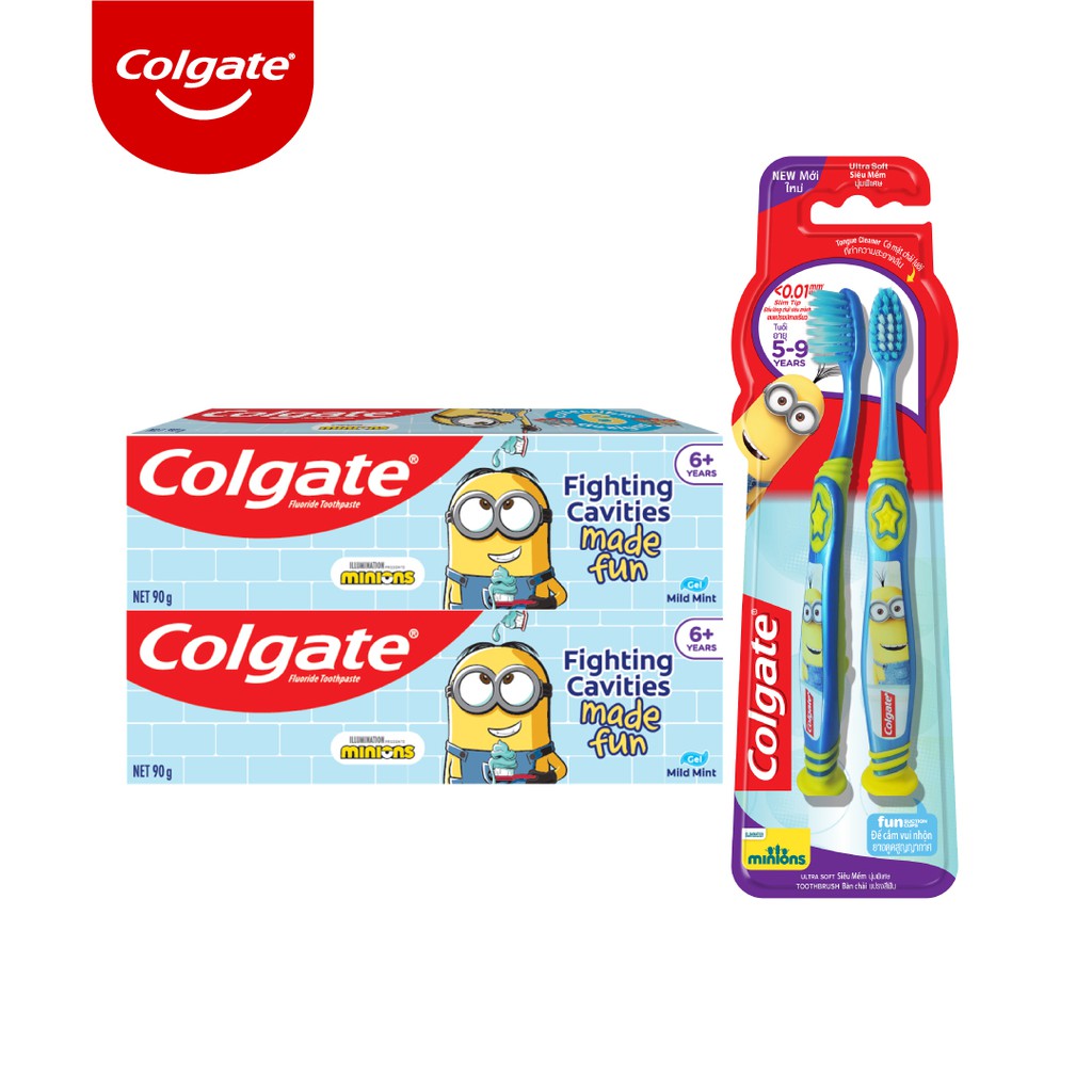 [Mã FMCGCO5 giảm 8% đơn 250K] Bộ 2 kem đánh răng 90g và bàn chải Colgate cho trẻ em Minion