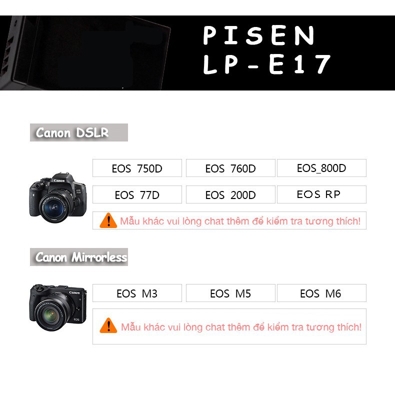 [Mã 253ELSALE hoàn 7% đơn 300K] Combo Pin + Dock sạc LP-E17 950mah for Canon EOS M3, M5, M6, 750D..