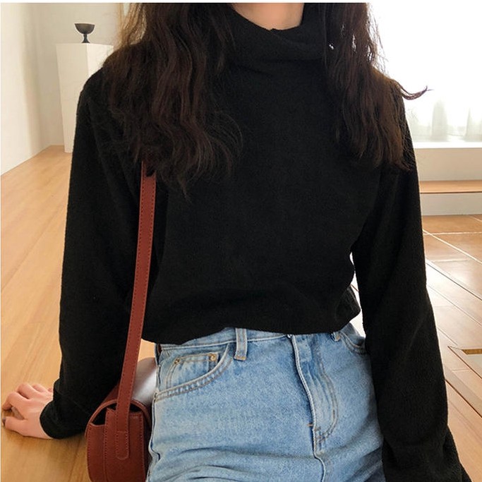 Áo da lộn cổ cao dáng ôm thời trang dành cho nữ 31455 | BigBuy360 - bigbuy360.vn