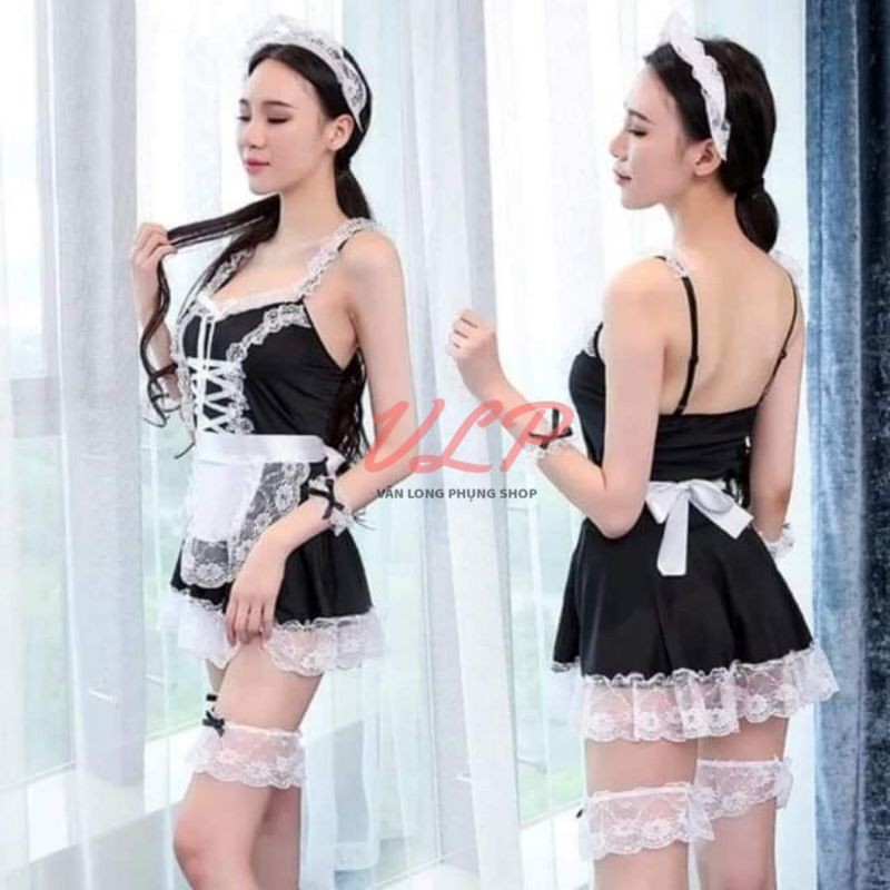 [BIGSIZE_100KG]_DN14_Bộ Ngủ Cosplay Hầu Gái Đen Ren Trắng | BigBuy360 - bigbuy360.vn