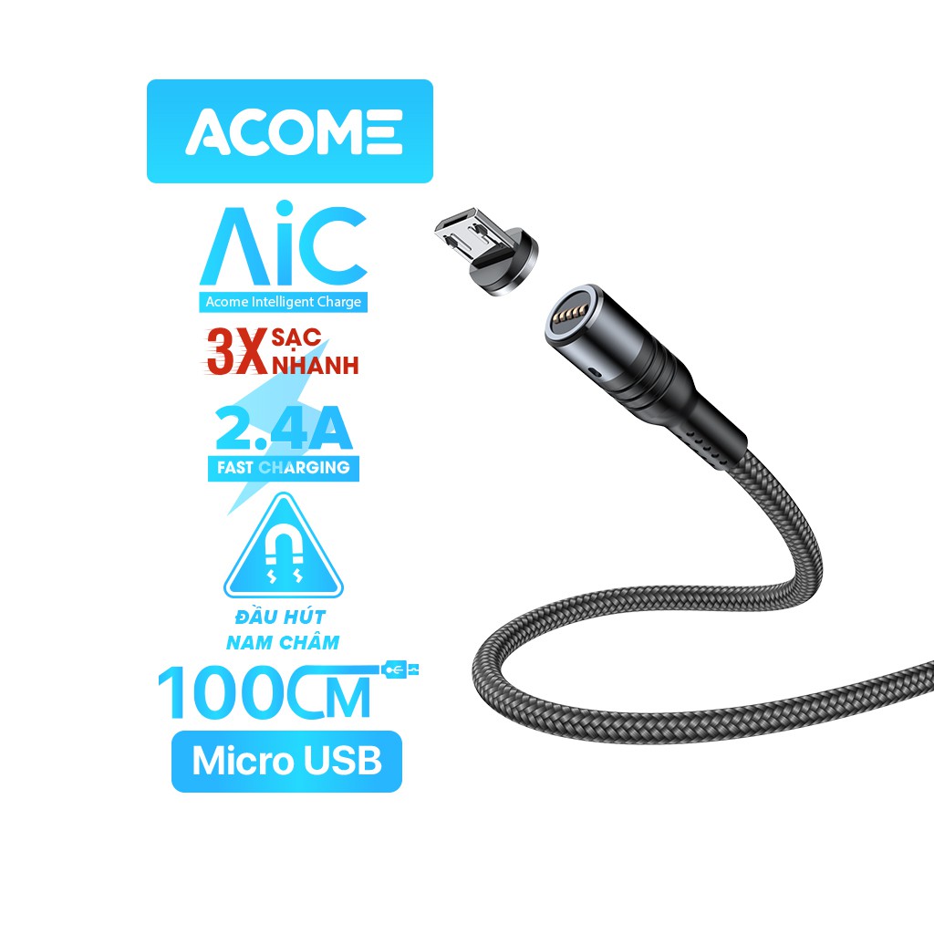 Cáp Sạc Nhanh Đầu Hút Nam Châm ACOME AXL010/ AXC010/ AXM010 Dây Dù Bền Chắc