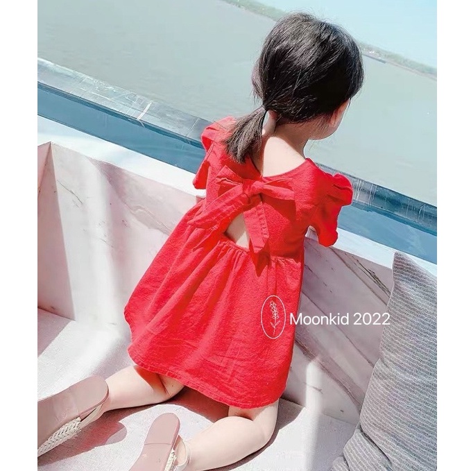 Váy đầm công chúa đũi mềm cao cấp cài khuy tay bồng nơ lưng cho bé gái cho bé 8-20kg