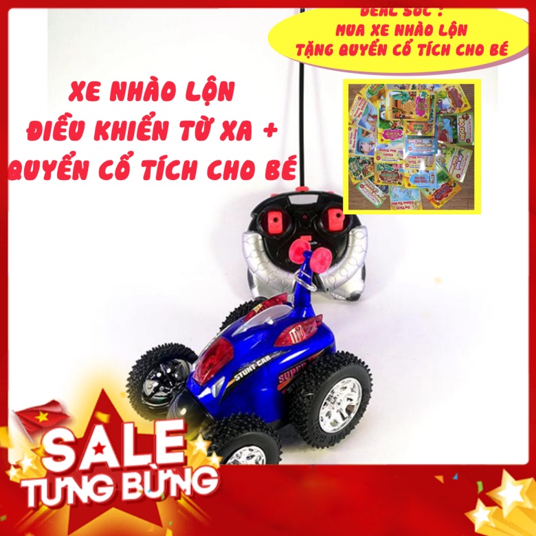 Xe nhào lộn điều khiển từ xa cho bé- Xe nhào lộn 360 độ địa hình cực ngầu cho bé tặng kèm truyện màu cổ tích cho bé