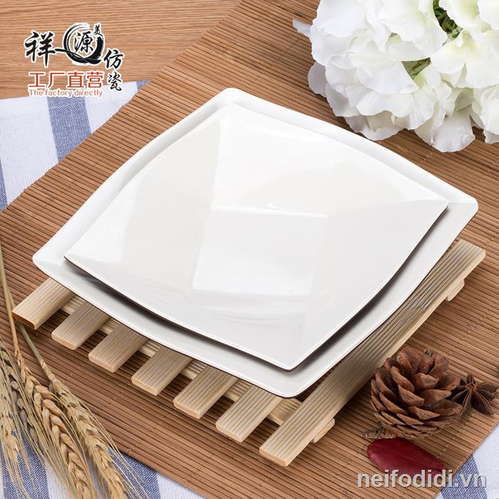 ☄۩Imitation porcelain square plate, new coffee two-color shallow buffet special cold dish melamine tableware, household plate