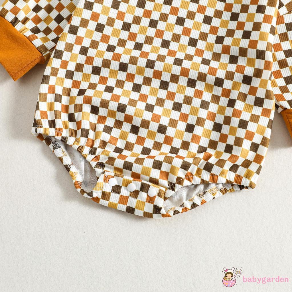 Bộ Áo Liền Quần Tay Dài Cổ Thuyền In Họa Tiết Kẻ Ô Dành Cho Bé Trai 0-24 Tháng Tuổi