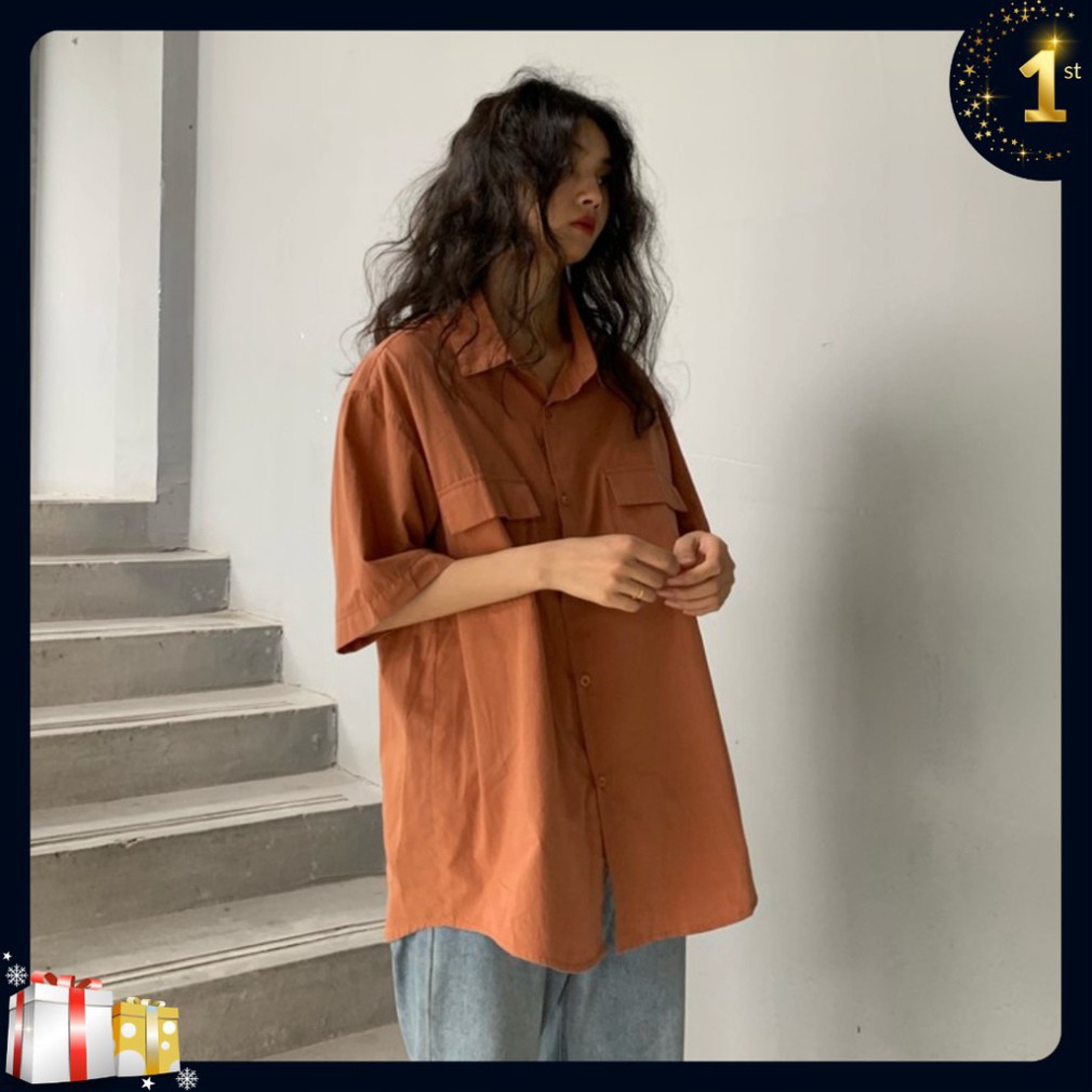 Áo Sơ Mi Unisex Túi Nắp màu cam đất siêu hot | BigBuy360 - bigbuy360.vn