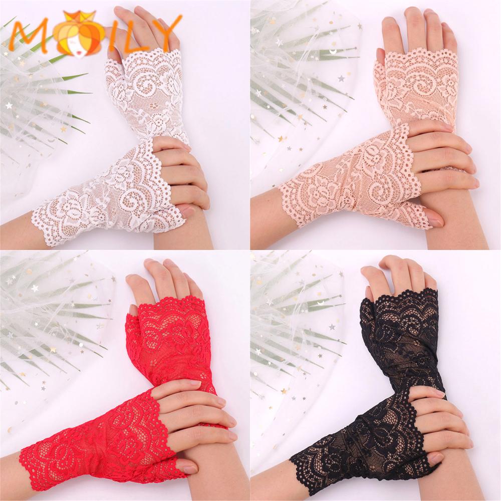 MOILY Women Short Gloves Dance Fingerless Mittens Lace Gloves Half Finger Sunscreen Fashion Spring Summer Driving Gloves/Multicolor