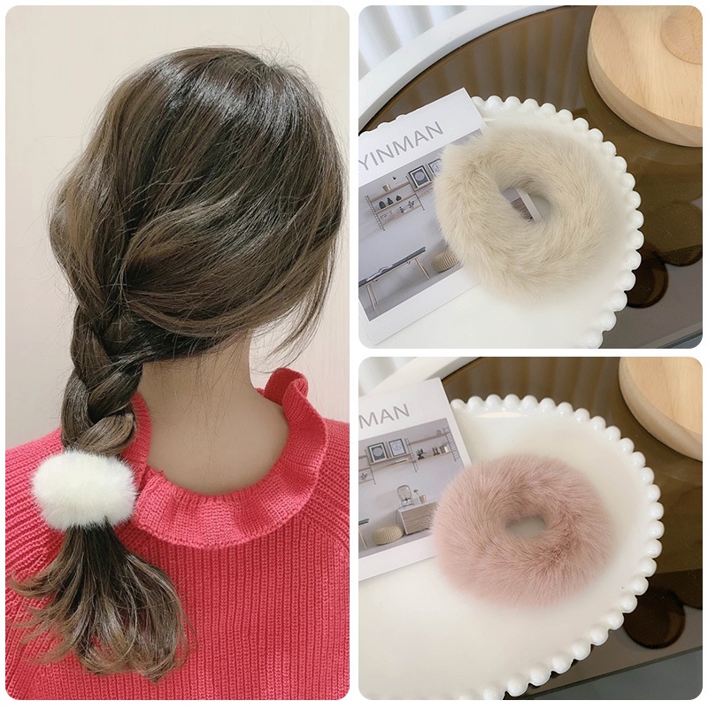 Dây buộc tóc Smileday bằng nhung màu trơn thiết kế đơn giản cho nữ