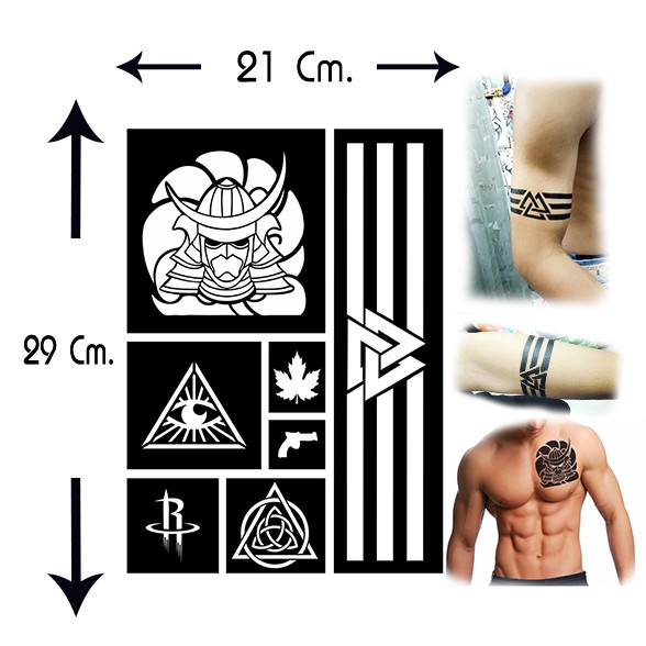 Khối 7 Mảnh Kích Thước A4 Tấm Henna Hình Xăm Ảo Có Thể Được Sử Dụng Nhiều Lần * Không Bao Gồm Màu *