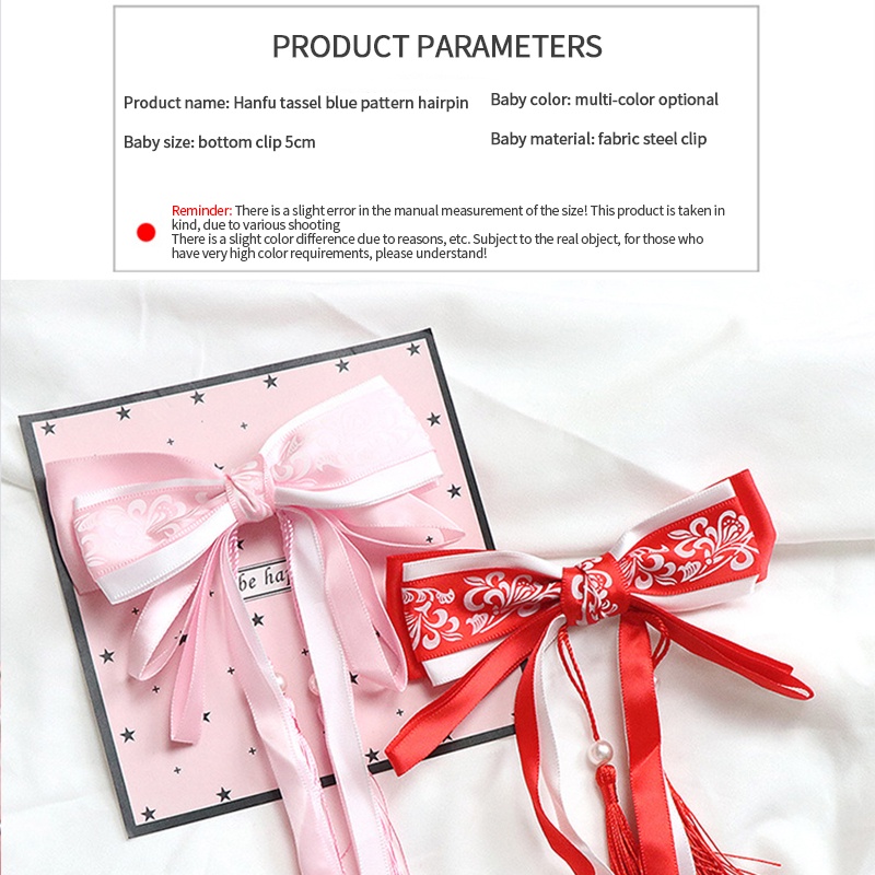 Dây Cột Tóc Nơ Ruy Băng Sứ Trắng Xanh AKKU